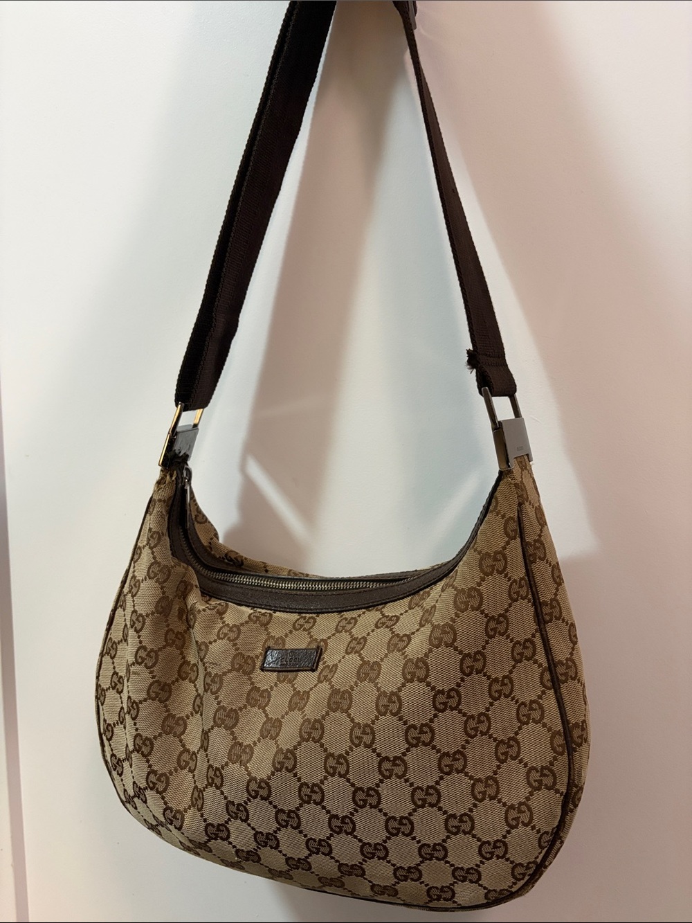 Gucci Brown GG Canvas Crescent Shoulder Bag